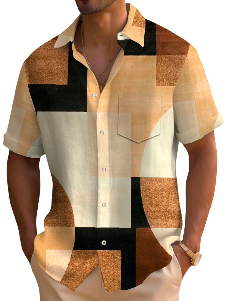 Men's Art Plaid Lapel Pocket Short Sleeve Shirt