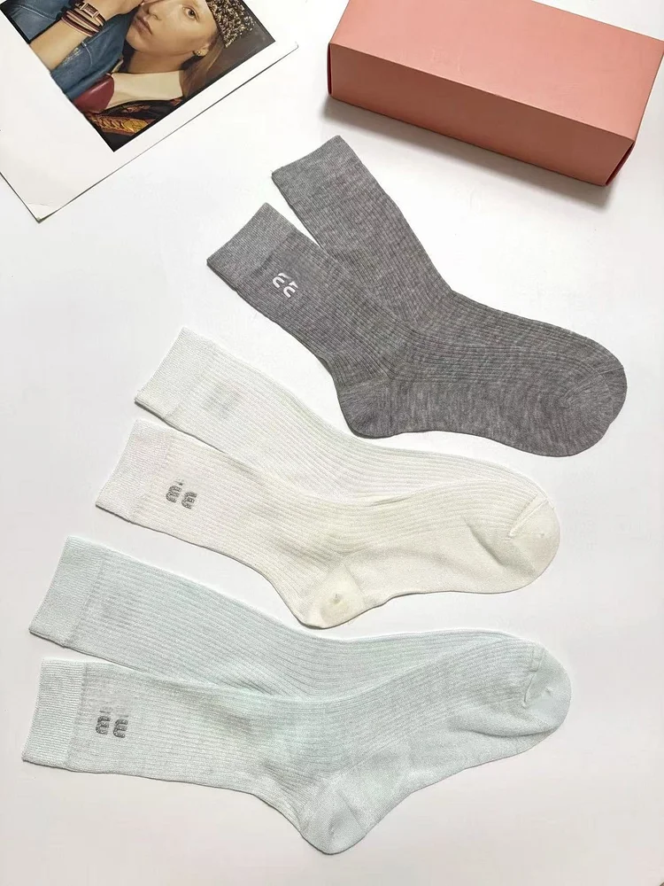 Women's Mid-Calf Breathable Socks with Embroidered Spring Summer New Arrival Thin Patterned Socks