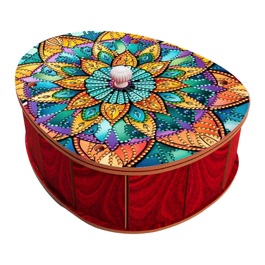 Mandala DIY Diamond Art Crystal Painting Storage Box Egg-Shaped Wood Container