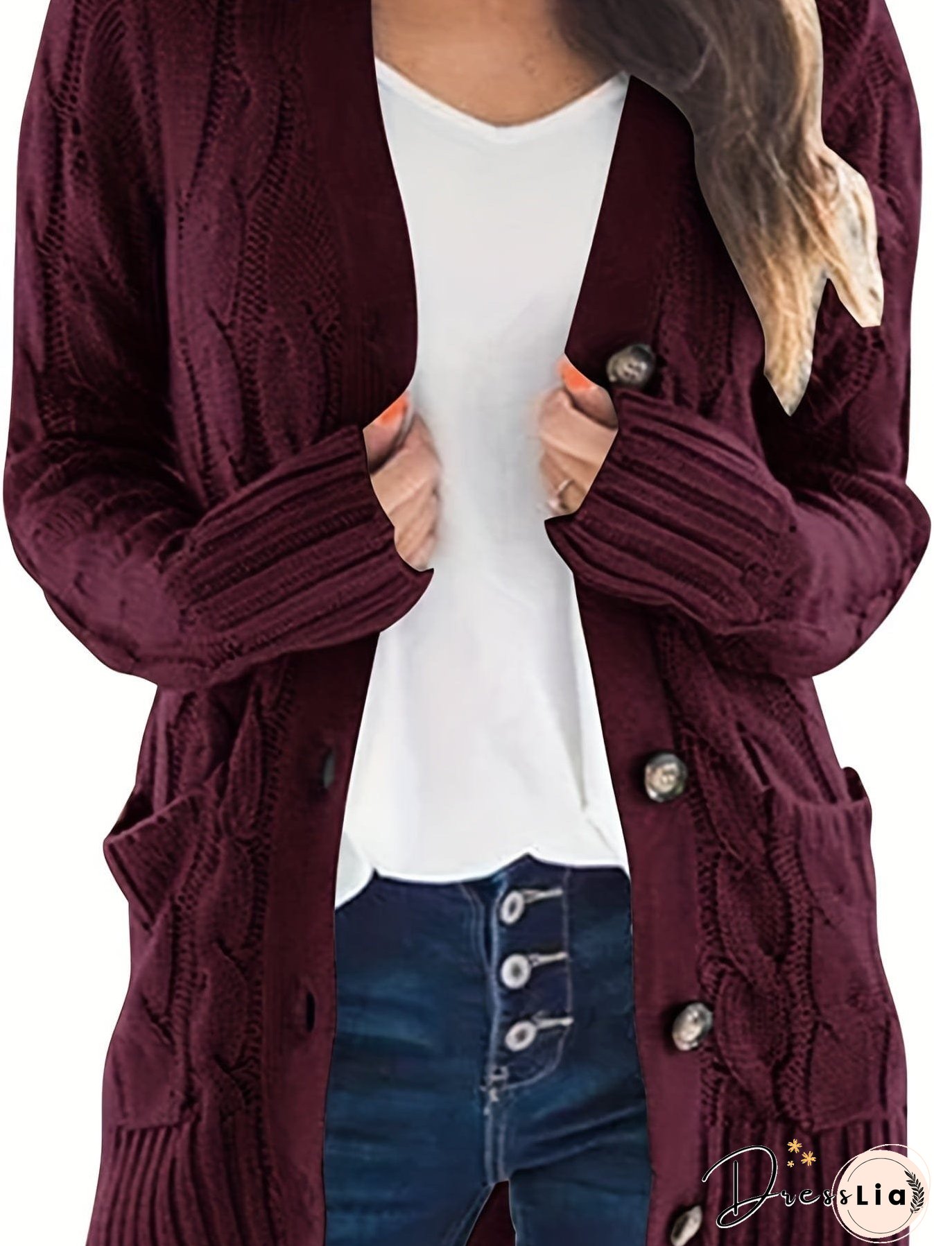 Cozy Cable Knit Button-Front Long Sleeve Cardigan