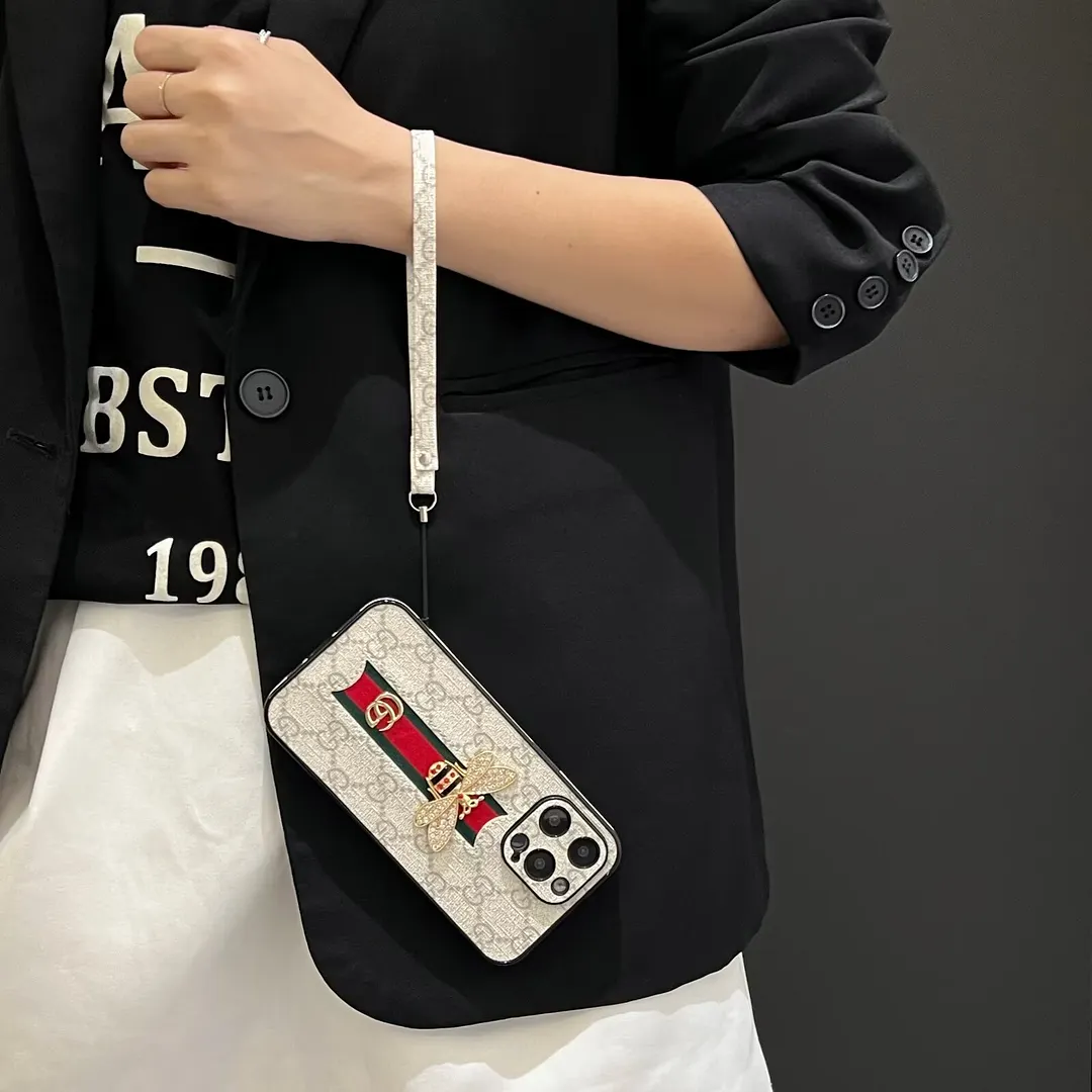Gucci Bee Diamond Ophidia GG Leather New Apple iPhone Case
