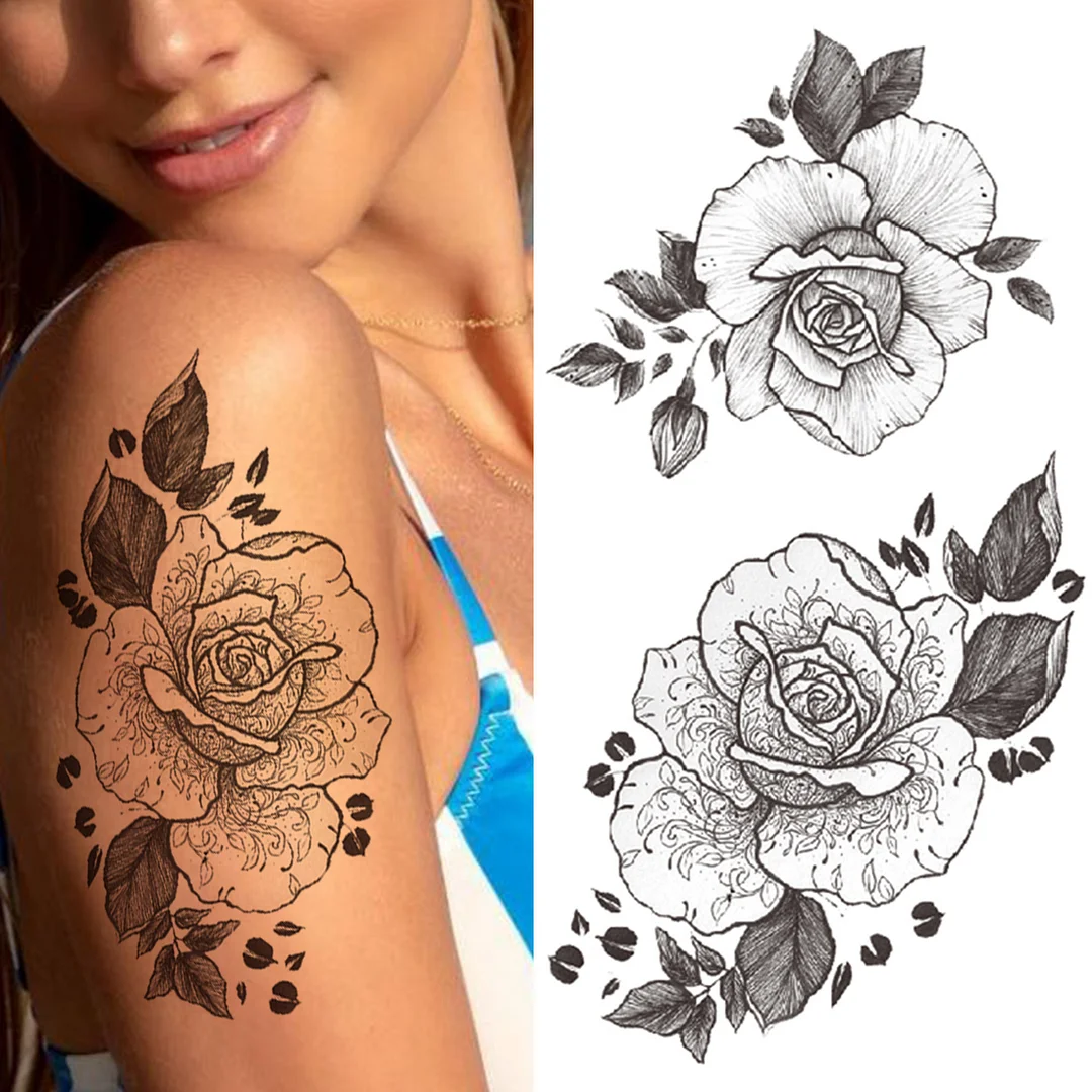 Sdrawing Flower Temporary Tattoos For Women Girls Black Lotus Arrow Arm Tattoo Sticker Fake Drearm Catcher Butterfly Tatoos Paste