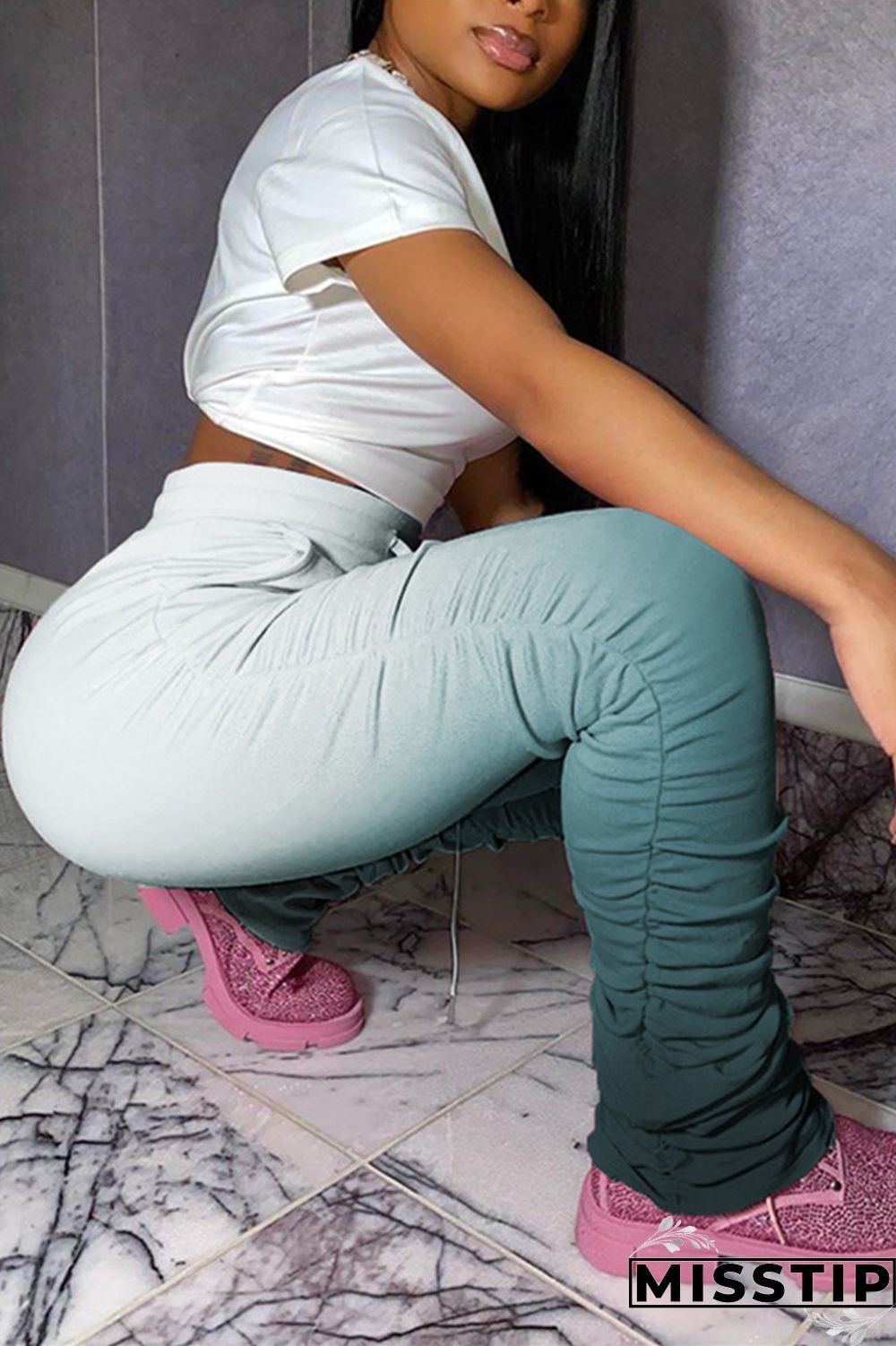 GradientYellow Fashion Casual Gradient Printed Trousers