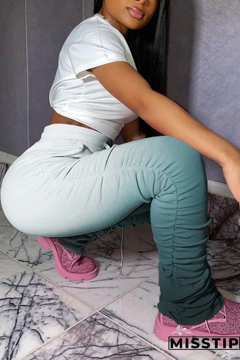 GradientYellow Fashion Casual Gradient Printed Trousers