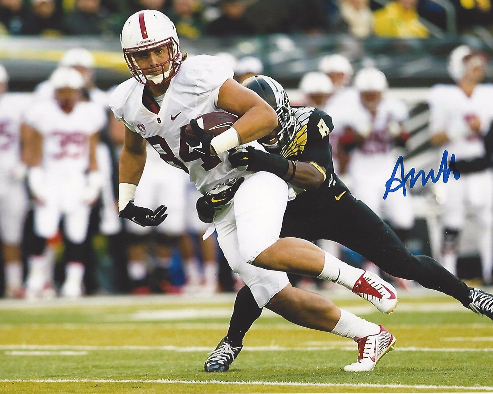 AUSTIN HOOPER STANFORD CARDINAL SIGNED 8X10 Photo Poster painting W/COA NFL DRAFT 2016 D