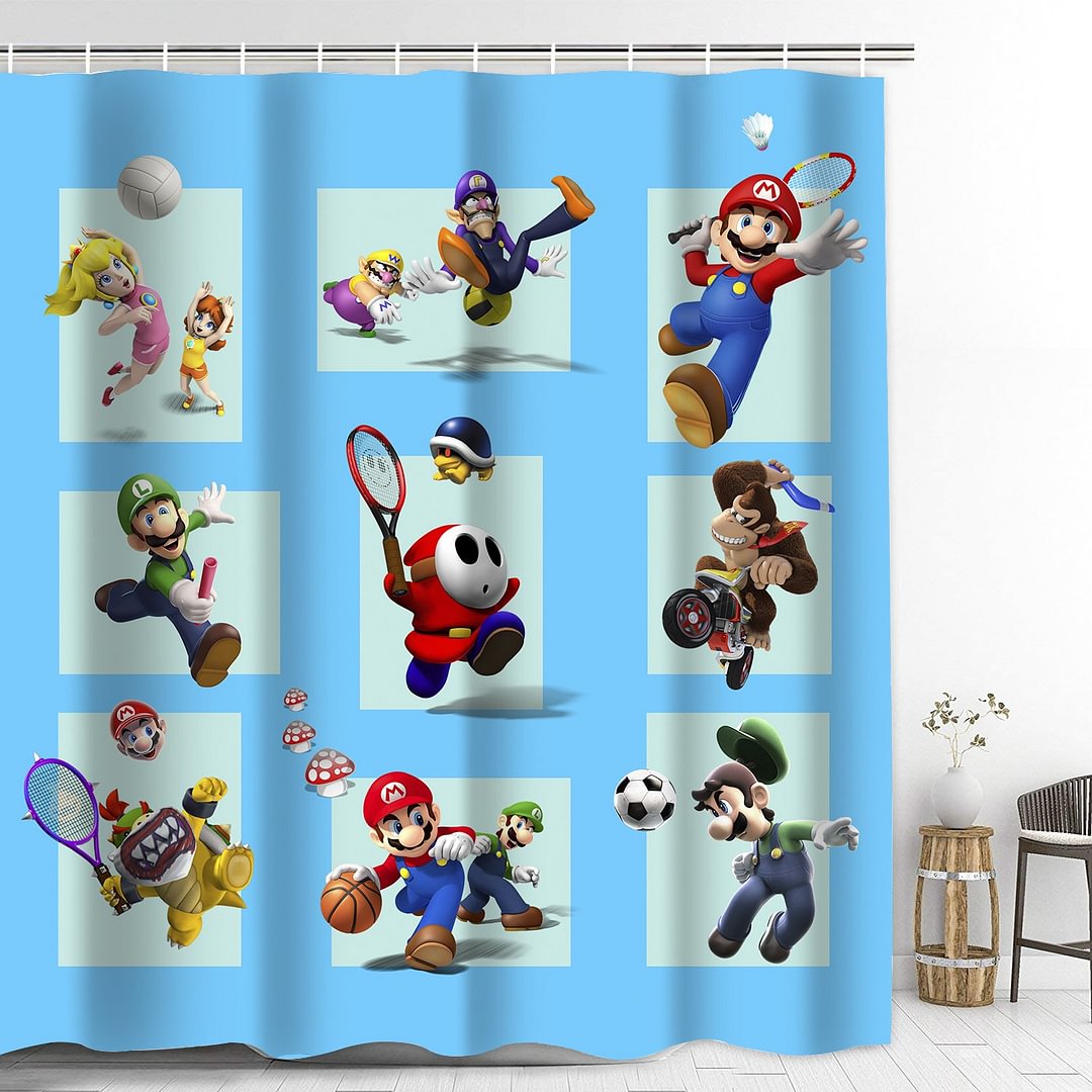 Mario Bathroom Shower Curtain with Hooks Thicken Waterproof Home Decoration