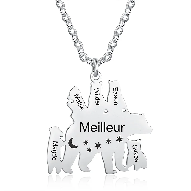 Personalized Mama Bear Necklace Engraved 6 Names Gift For Mother