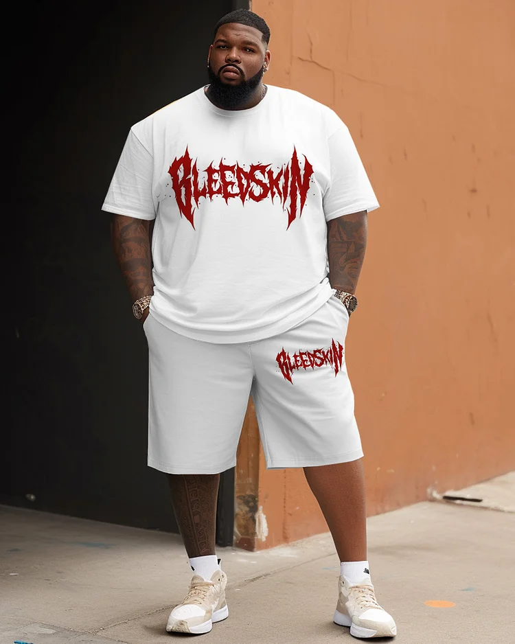 Men's Large Size Street Cartoon Bleedskin Letter Graffiti Short Sleeve Shorts Suit
