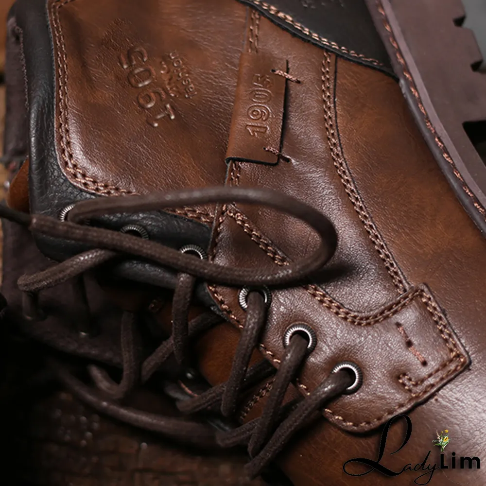 Black Vintage Split Joint Cross Straps Round Leather Shoes