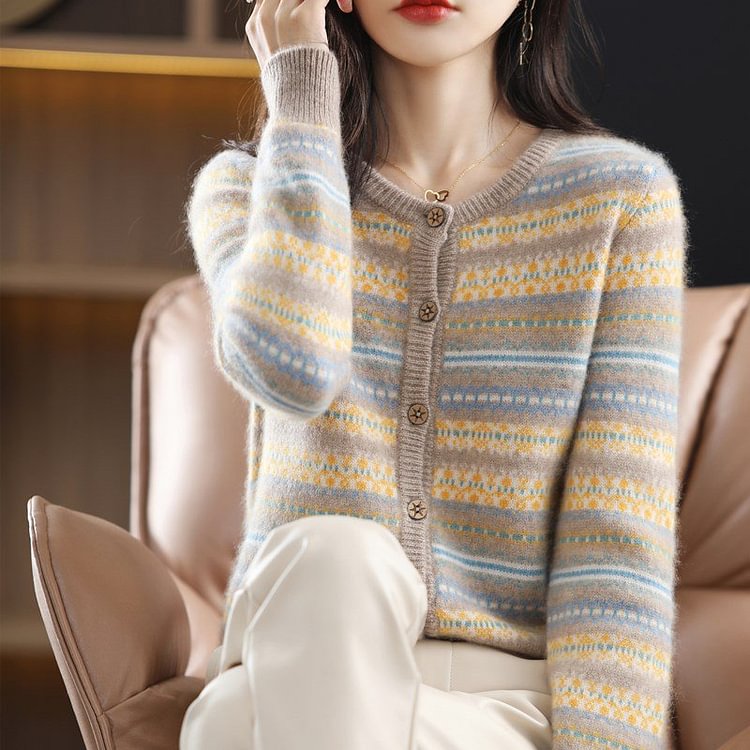 Cotton-Blend Tribal Knitted Vintage Outerwear QueenFunky