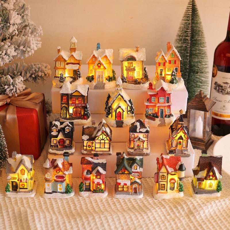 Zhongran New Christmas Decorations 2023 Cross-border Resin Cottage Color Luminous House Desktop Decoration2