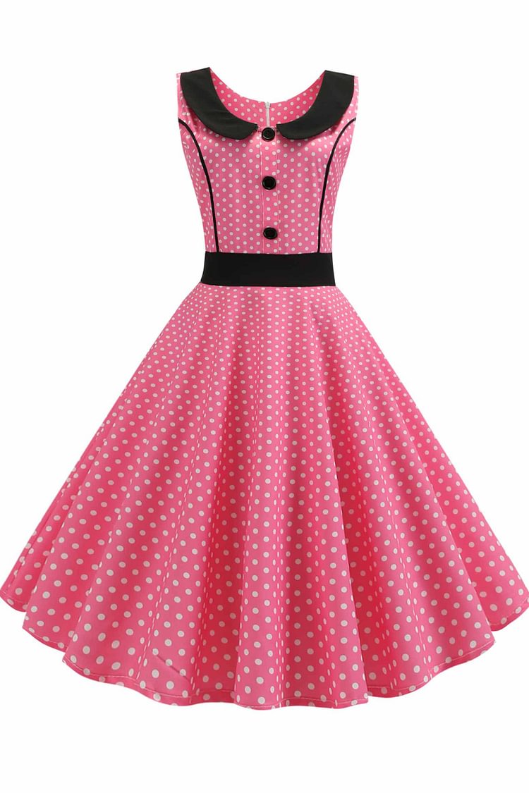 Pink Polka Dot Babydoll Button A-line Dress - BlackFridayBuys