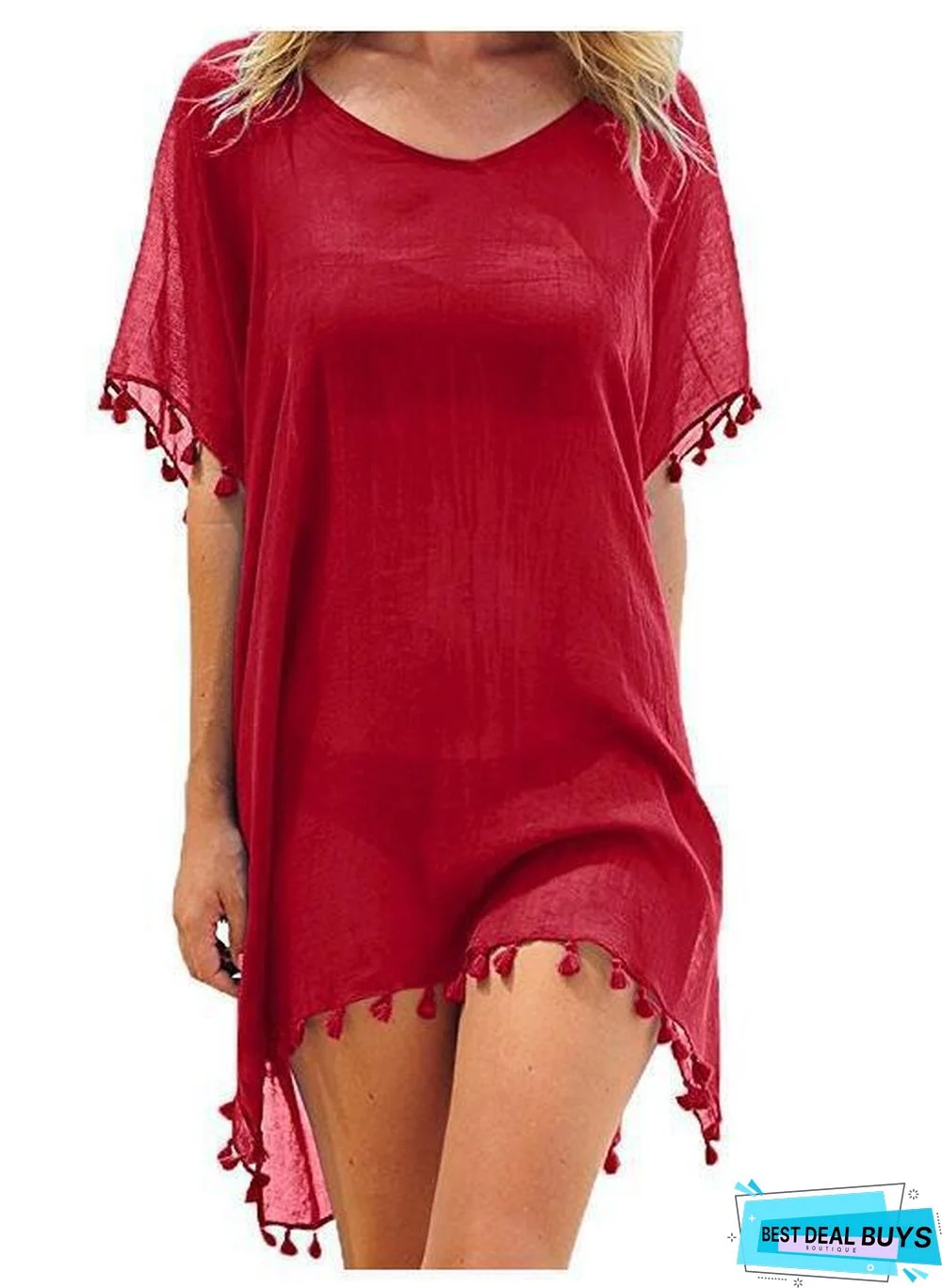 Round Neck Chiffon Tassel Dress Plus Size Loose Beach Blouse