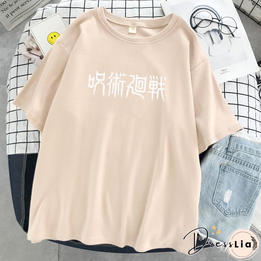 Jujutsu Kaisen Japanese Letter Style Print T-Shirts Fashion Anime Tops O-Neck Loose Short Sleeve New Summer Soft T Shirt Women's