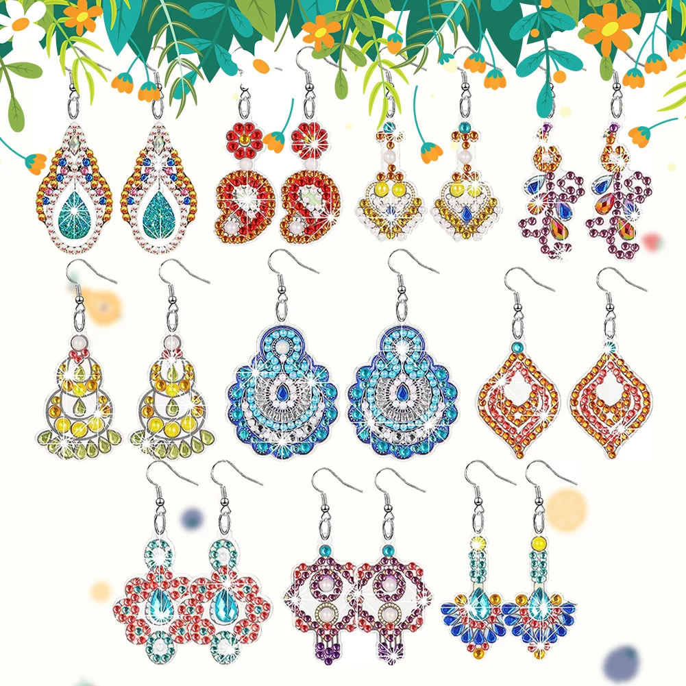 10 Pairs Classic Series Double Sided Diamond Painting Earrings for Women Girl Jewelry Crafting