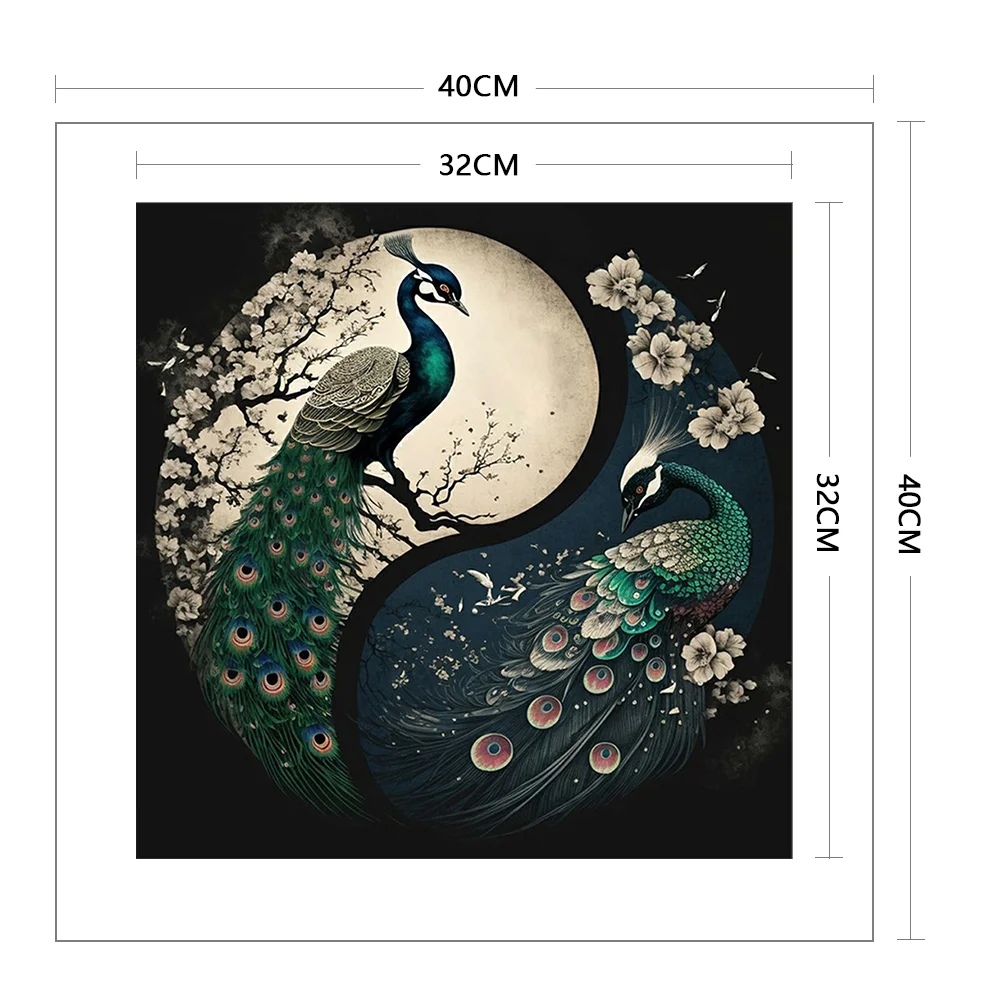 11CT Full Stamped&nbsp;Cross Stitch - Yin Yang Peacock(Canvas|40*40CM)