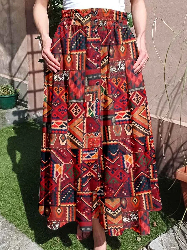Women's Bohemian Ethnic Print Geometric Floral Print Cotton Skirt
