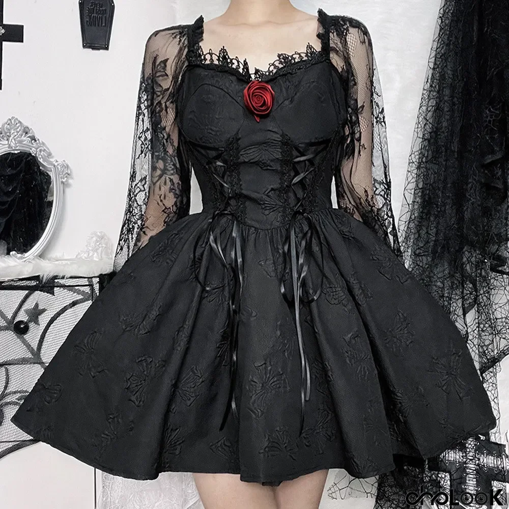 Women Flower Lace Long Sleeve Dress
