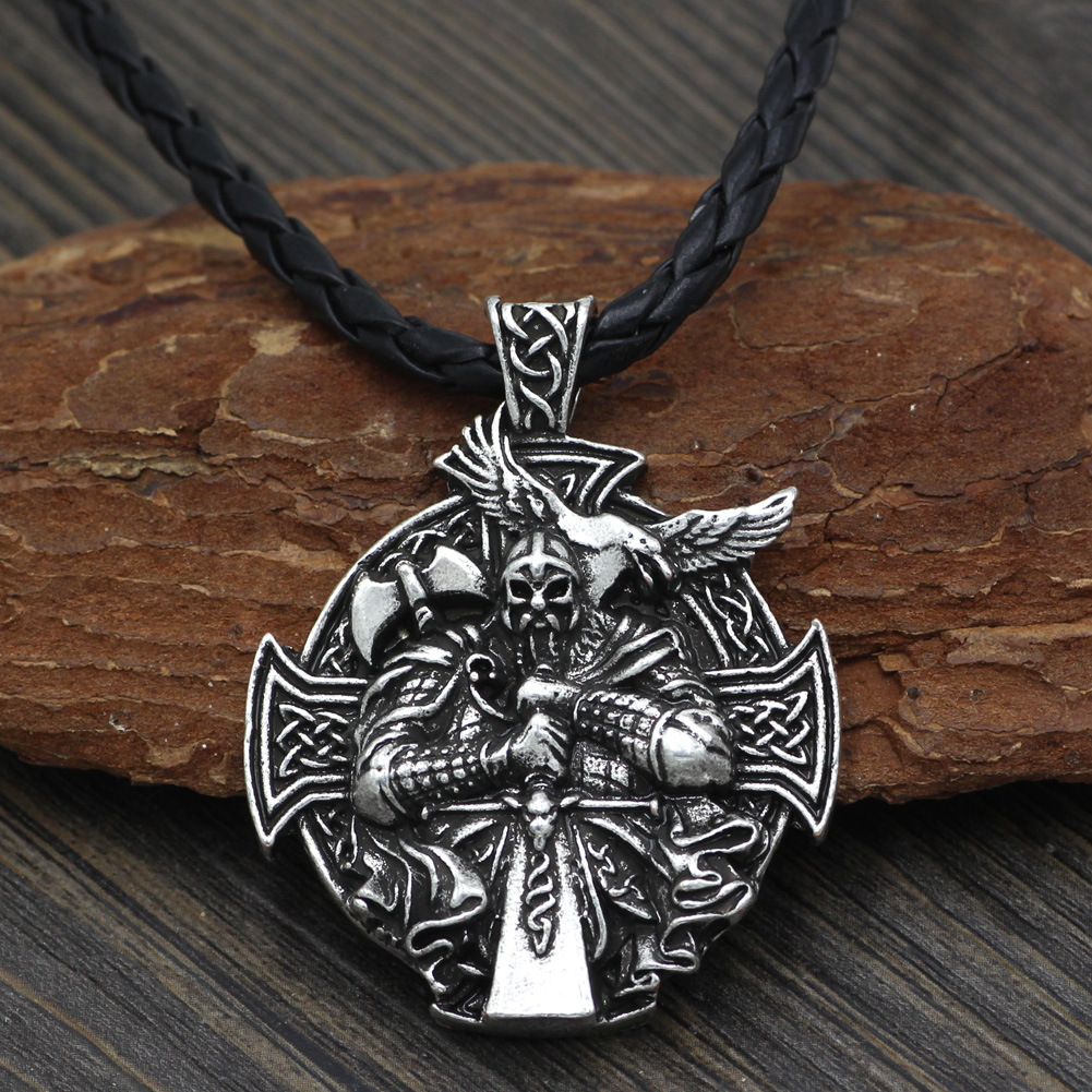 Viking Retro Odin Raven Necklace - Can be Paired with Leather Rope/Dragon Bone Chain