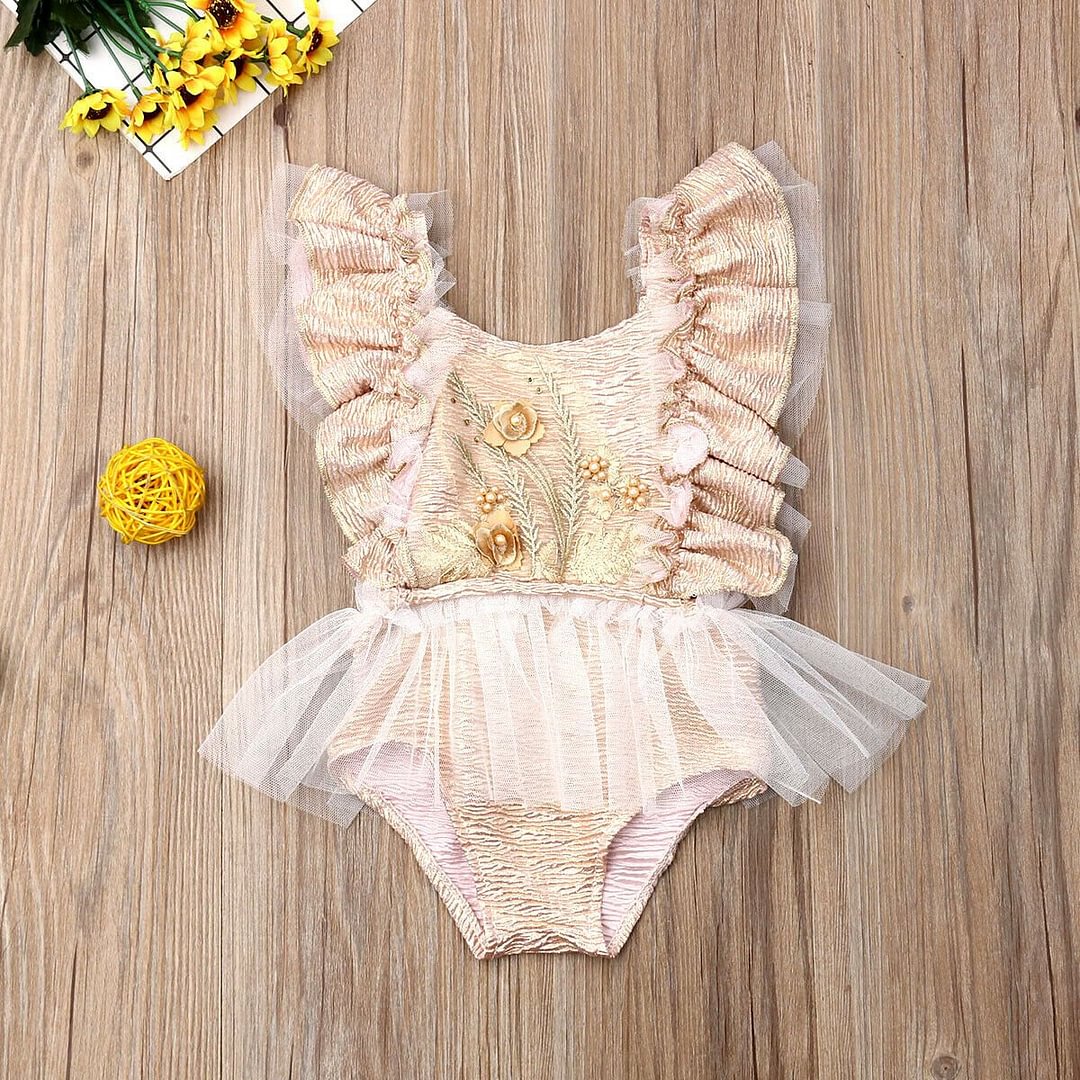 2019 Baby Summer Clothing Newborn Baby Girl Ruffle Sleeve Flower Bodysuit Embroidery Jumpsuit Outfits Chiffon Sunsuit 3M-24M