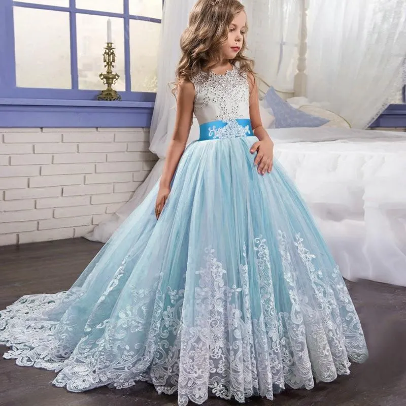 2021 Summer Girls Dress  White Bridesmaid Kids Dresses For Girls Children Long Princess Dress Party Wedding Dress 14 10 12 Years