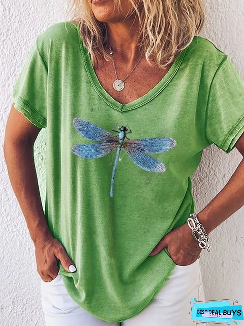 Fit Casual V Neck Printed T-shirt