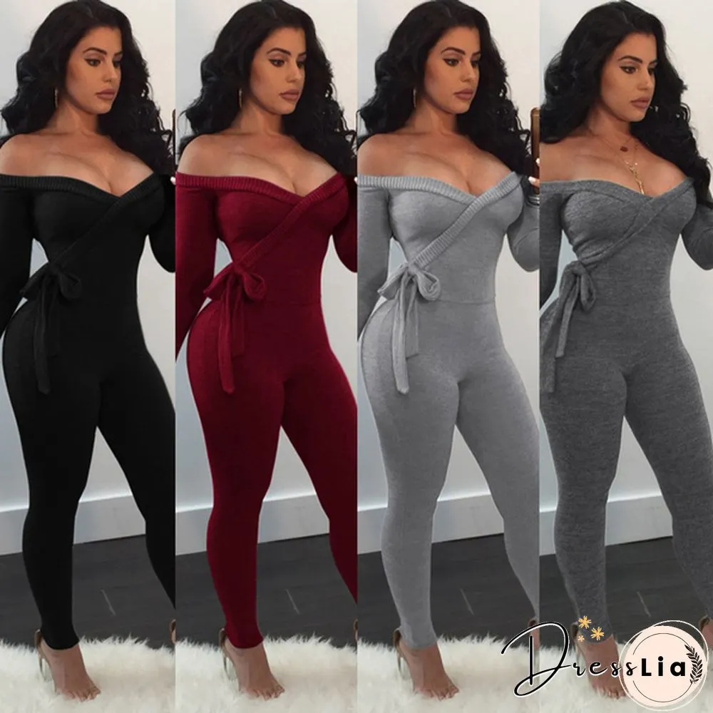 Womens Off-Shoulder Bodycon Long-Sleeve Clubwear Playsuit Jumpsuits Rompers Skinny Sexy