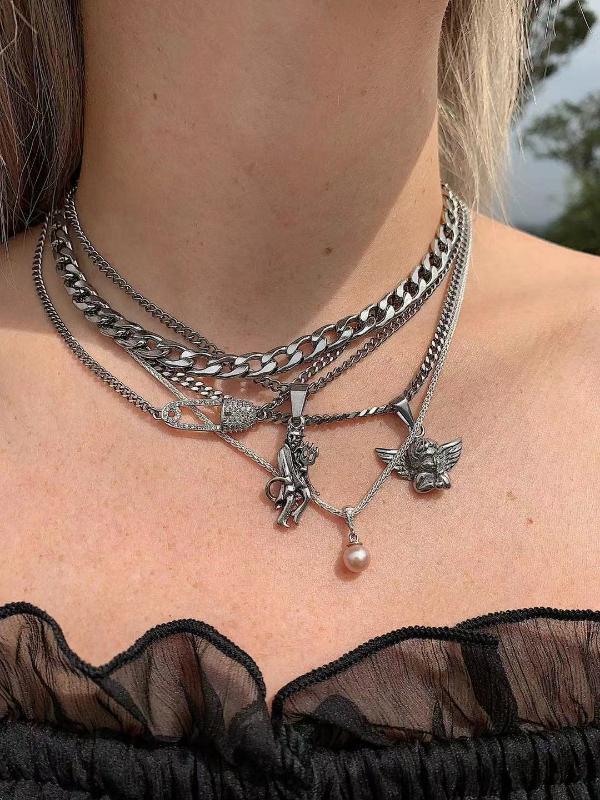 Gothic Dark Layered Choker with Pendants