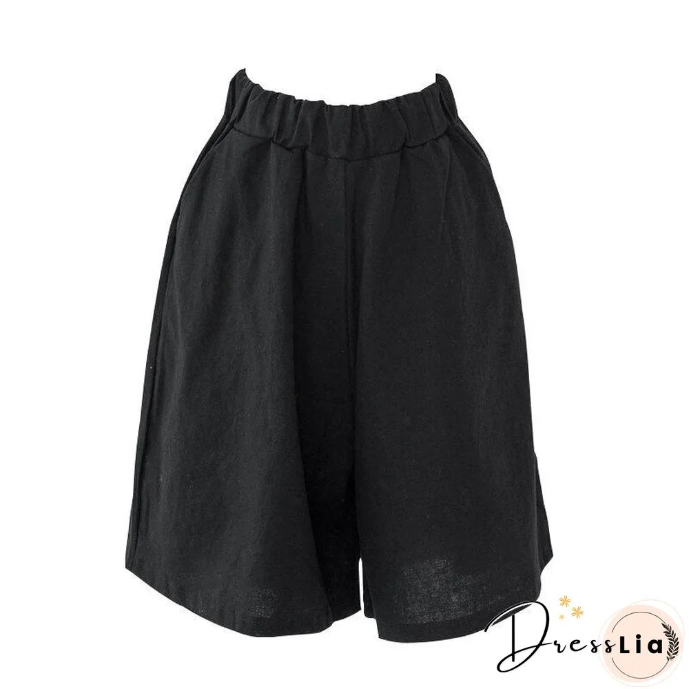 Women'S Clothing Summer Cotton And Linen Casual Shorts Plus Large Large Size Elastic Waist Five-Point Wide-Leg Pants