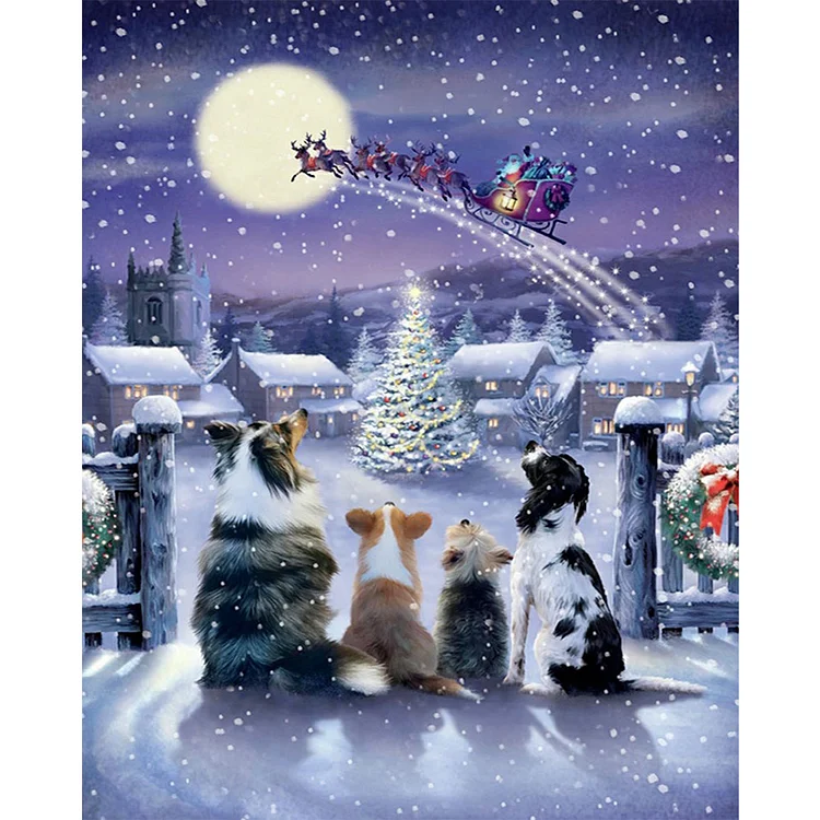 Christmas Four Puppies And Santa Claus - Printed Cross Stitch 11CT 40*50CM
