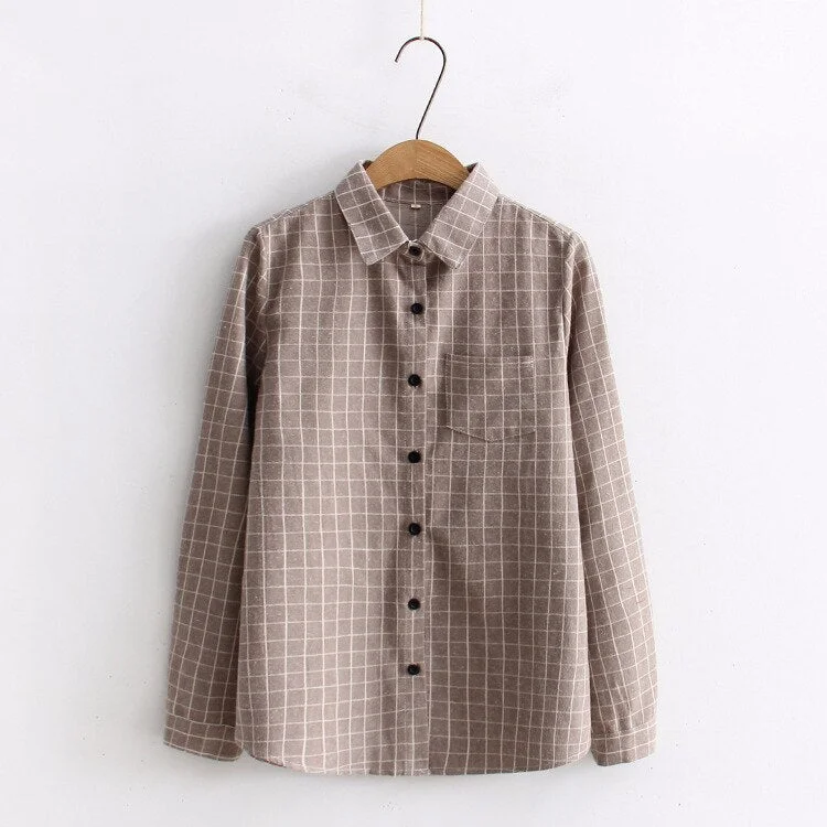 Women's Shirt 2021 Spring New Plaid Shirt Women College Style Cotton Casual Long Sleeve Blouses Tops Office Ladies Blouse Blusas