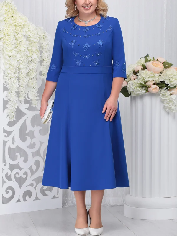 Round neck printed long-sleeve dress