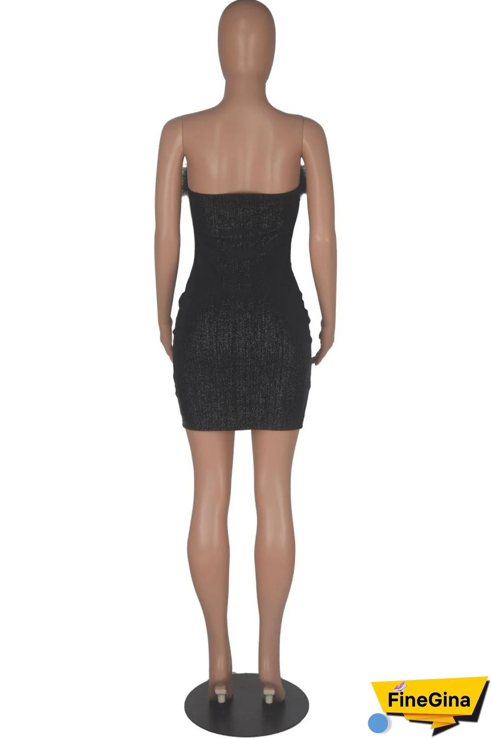 Black Sexy Solid Patchwork Backless Strapless Sleeveless Dress Dresses