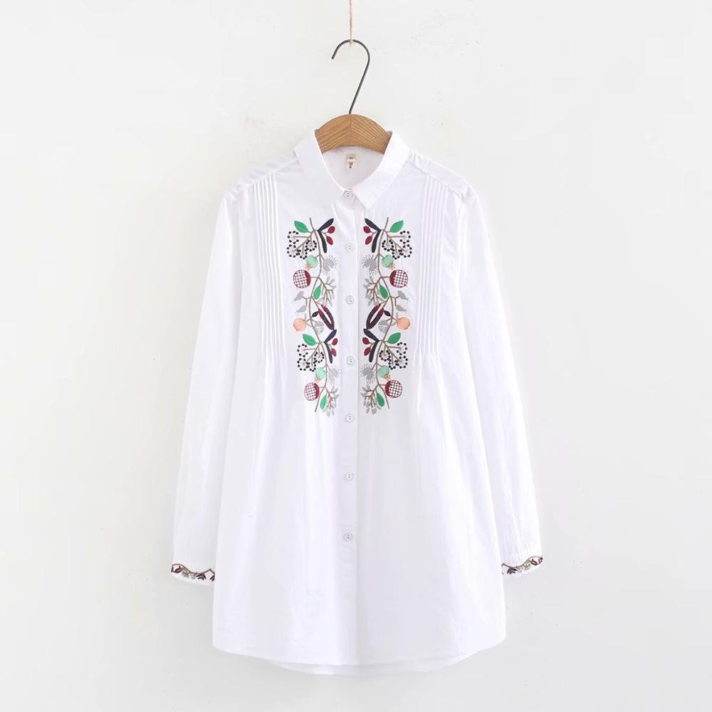 New Arrival Women Floral Embroidery Cotton White Shirt Long Sleeve Casual Blouse Loose Plus Size 4XL Tops Feminina Blusa T06216F