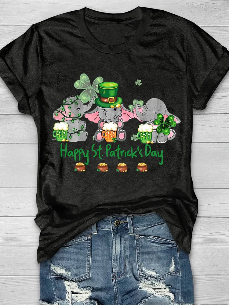 Elephant Drinking Team Happy St Patrick's Day Short Sleeve T-shirt socialshop