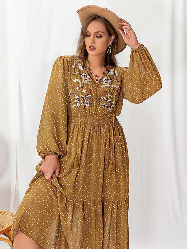 Solid Dress with a V-Neckline Puff Sleeves D837 $13Each main image 1