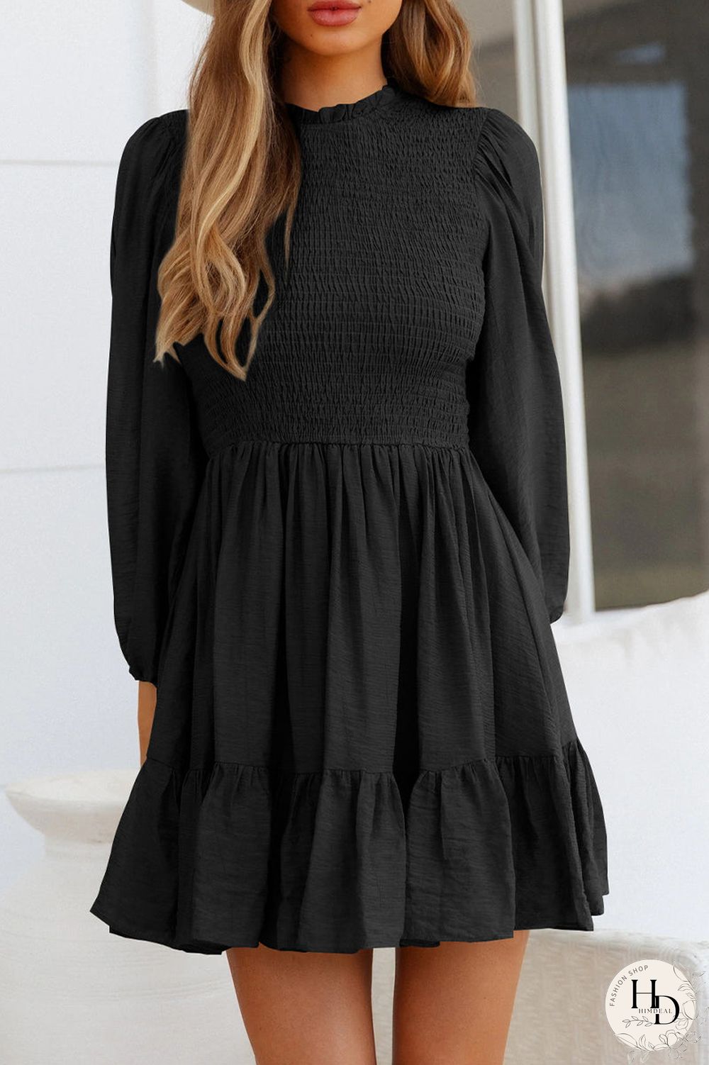 Fashion Solid Flounce O Neck Long Sleeve Dresses(11 Colors)