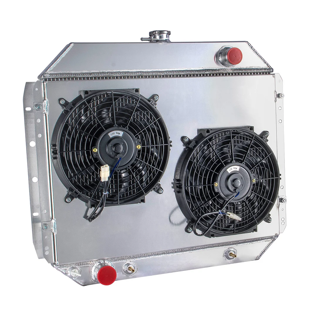Alloyworks 3 Row Radiator with Shroud Fan For 1966-1979 Ford F100 F150 F250 F350 Bronco Pickup 26.375"H x 29.5"W