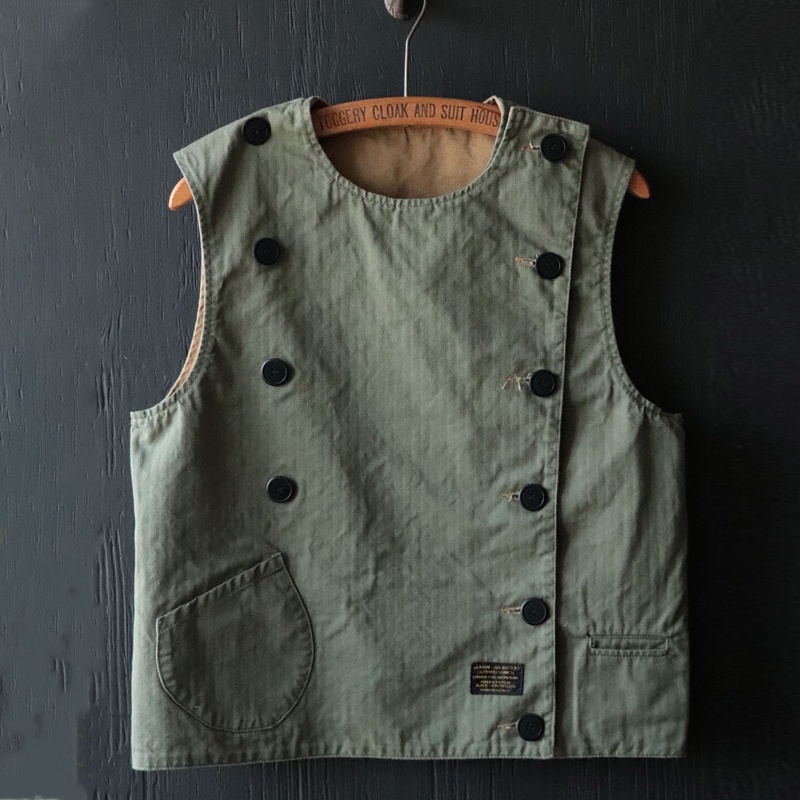 Men's Vintage Olive Green Button Sleeveless Vest