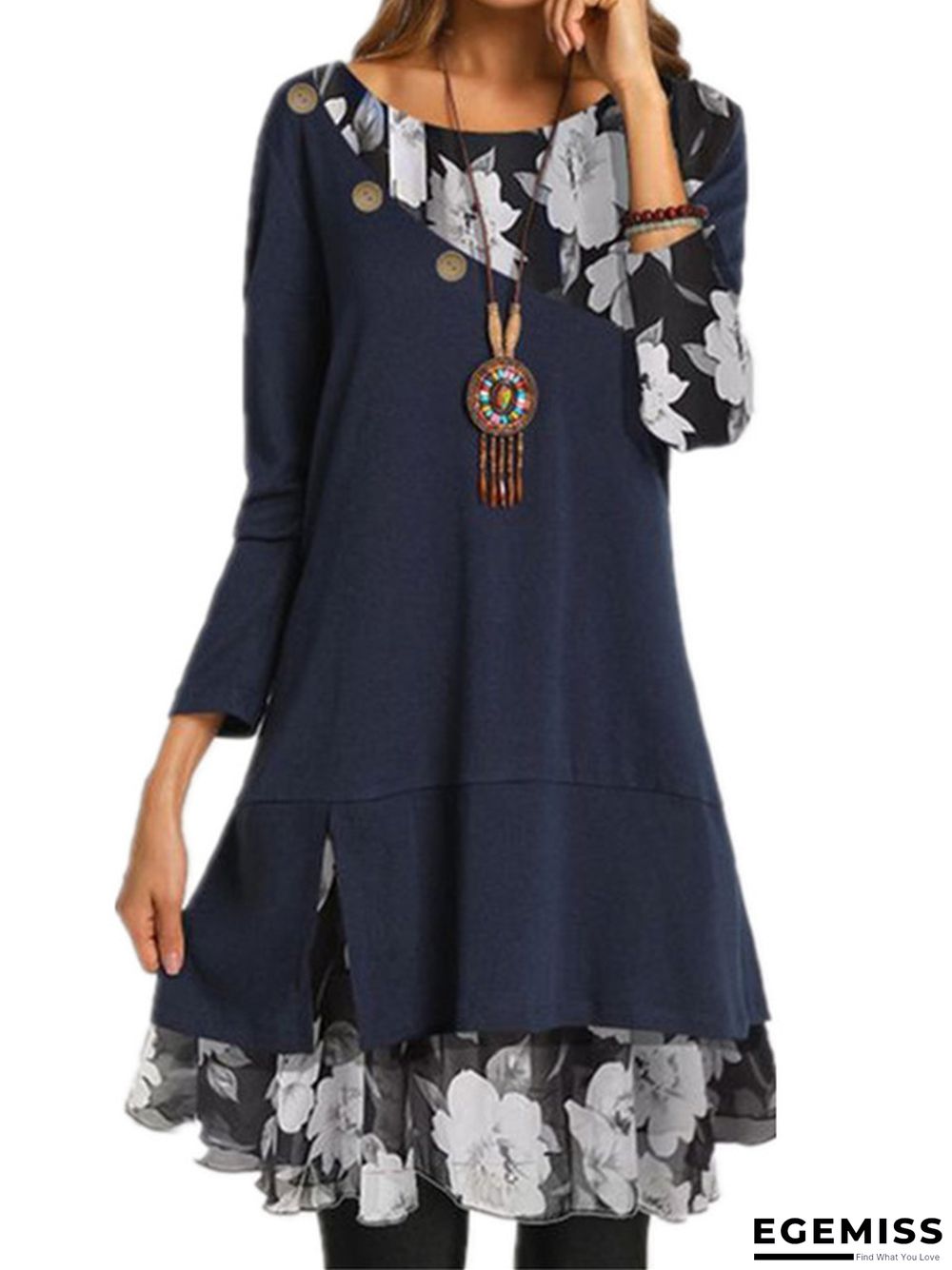 Chiffon Printed Loose Large Black Dresses | EGEMISS