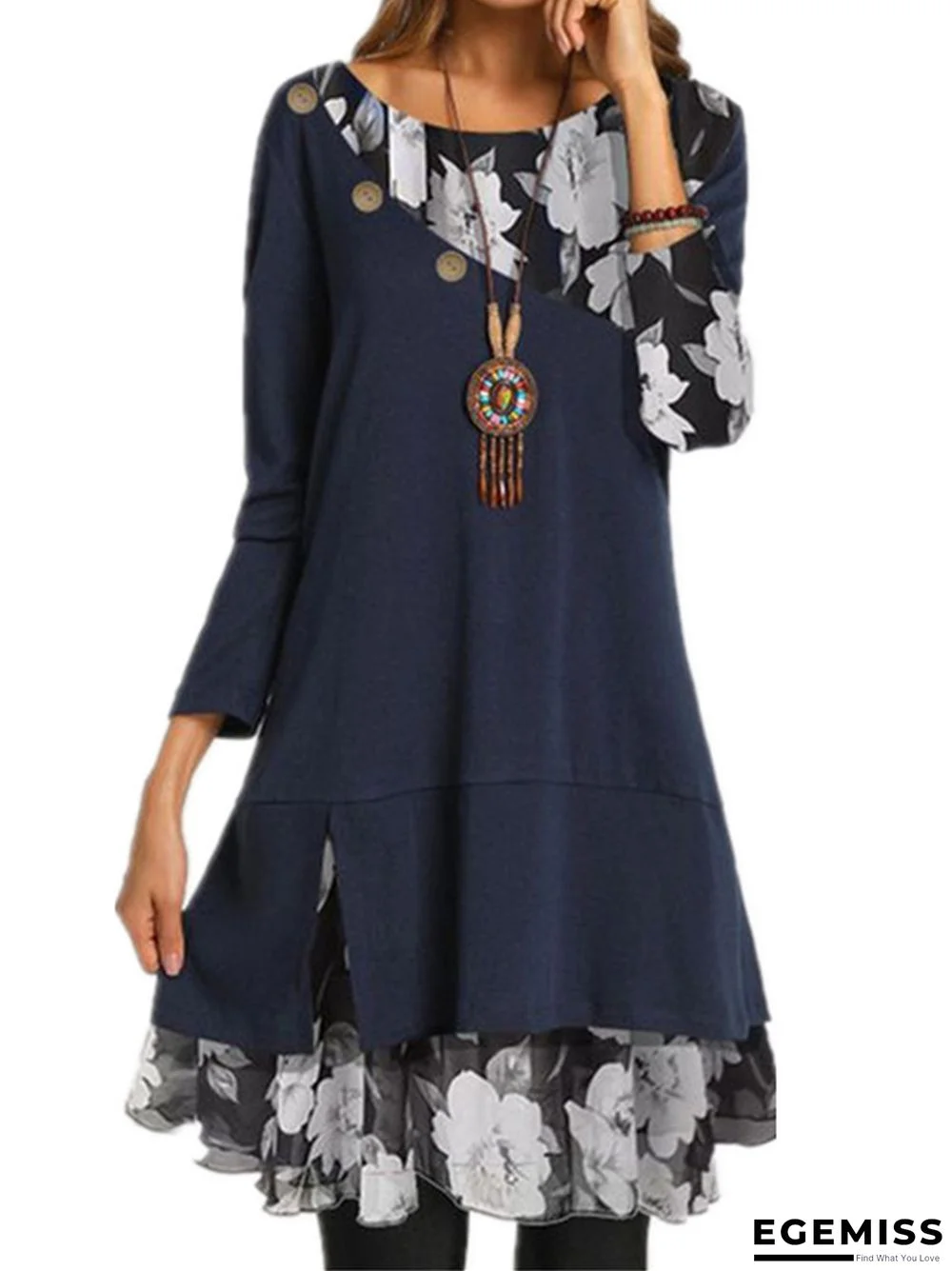 Chiffon Printed Loose Large Black Dresses | EGEMISS