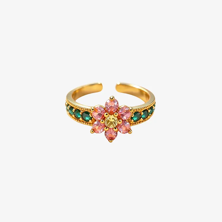 Fuck It & Begin Again Green Diamonds Lotus Open Ring