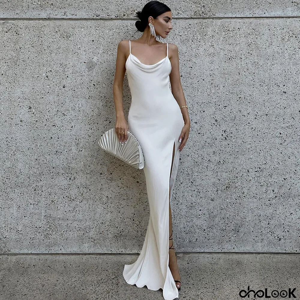Women Summer Sexy Backless Side Slit Dress