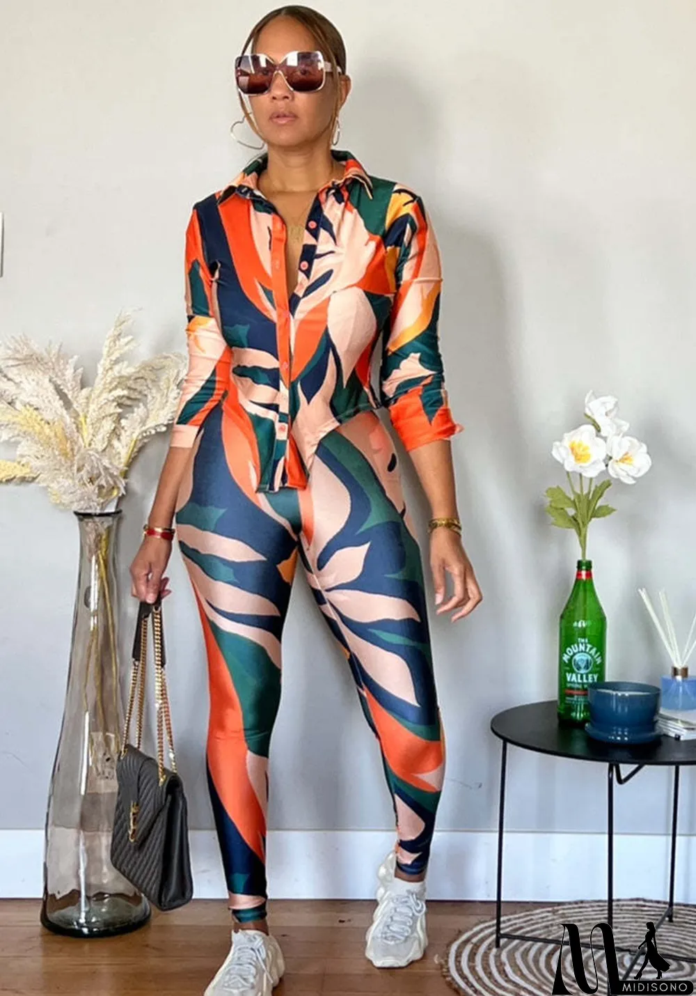 MidiSono - Fashion Ladies Printed Two-Piece Suit