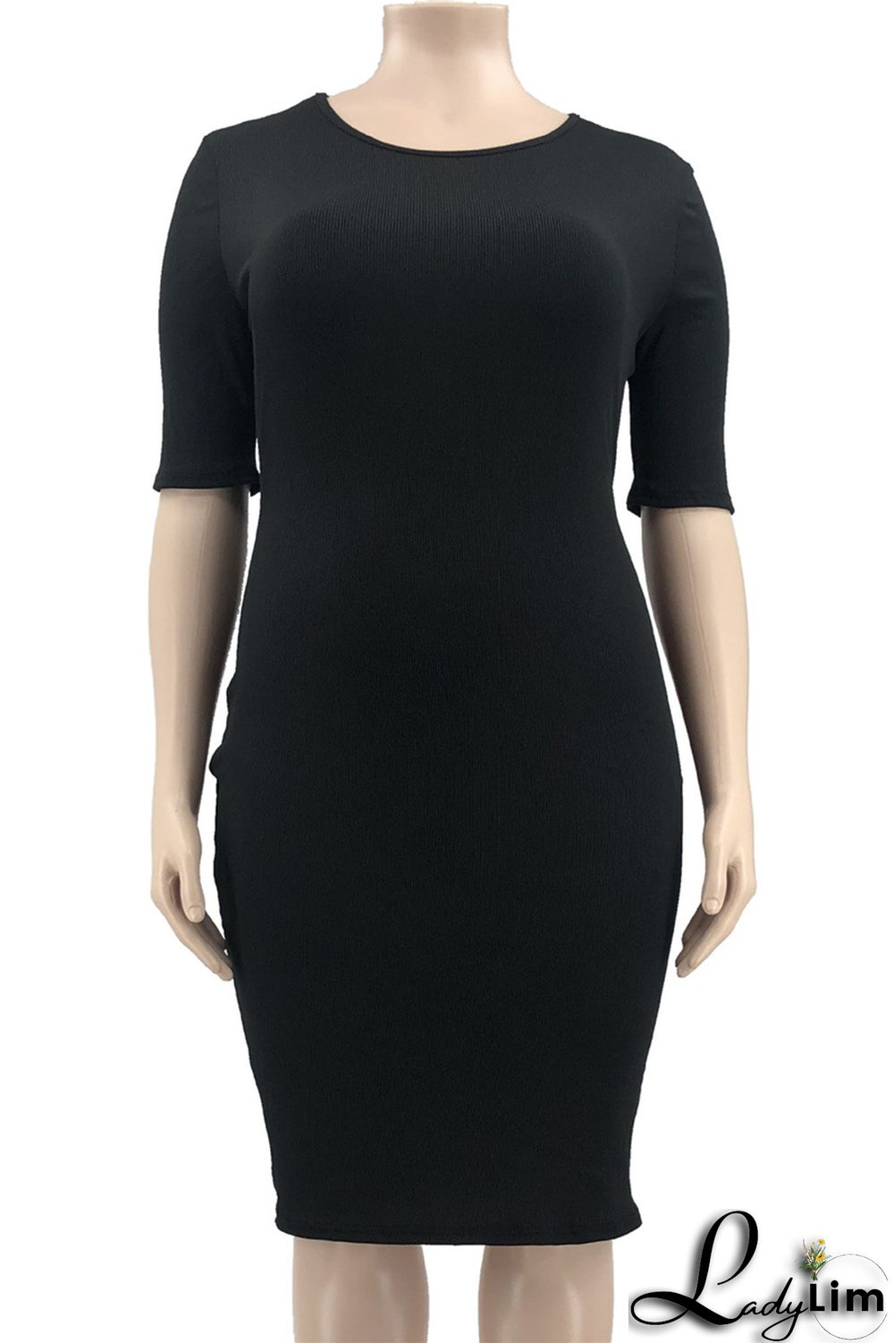 Brownness Fashion Casual Plus Size Solid Basic O Neck Short Sleeve Dress