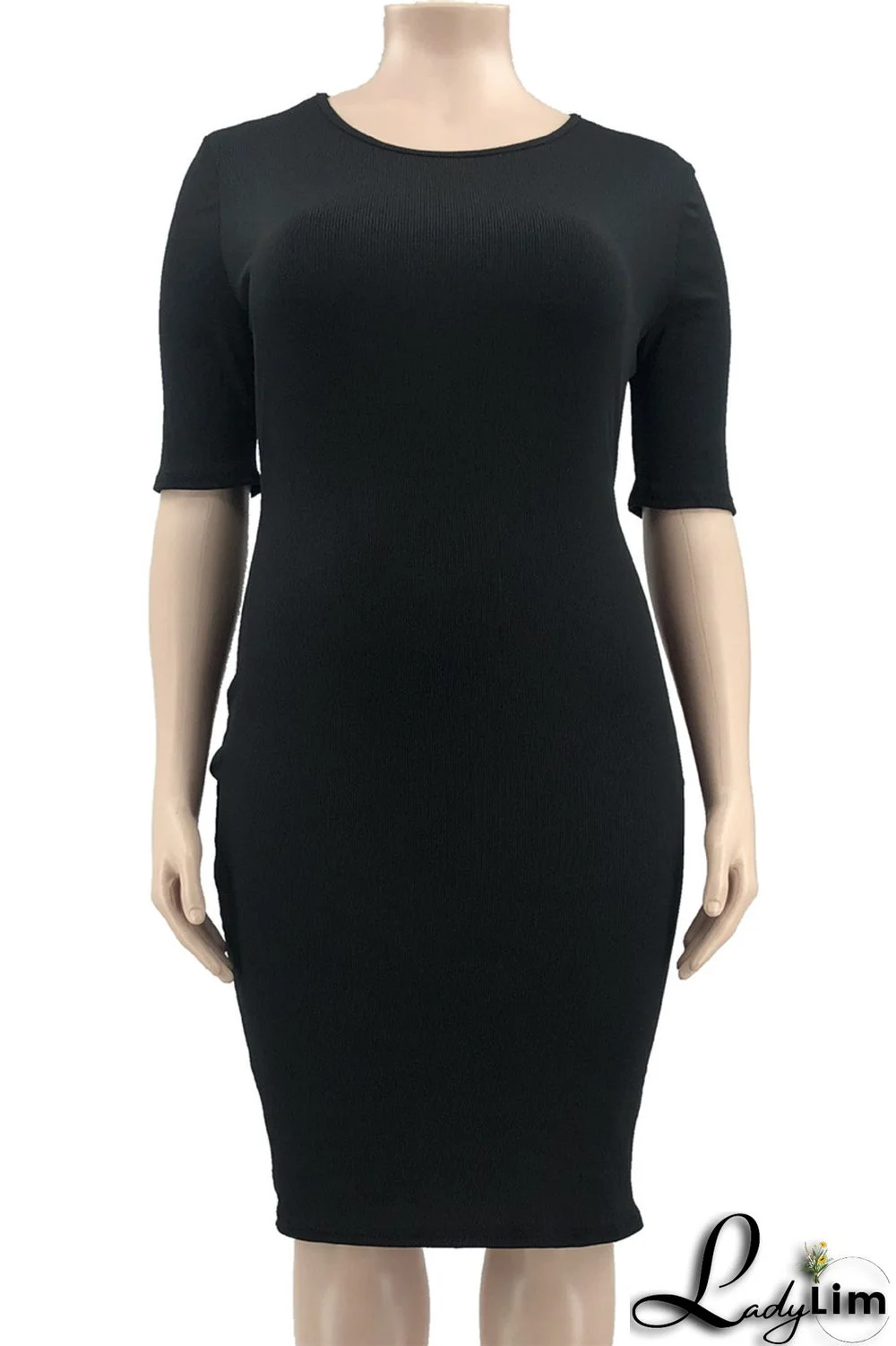 Brownness Fashion Casual Plus Size Solid Basic O Neck Short Sleeve Dress