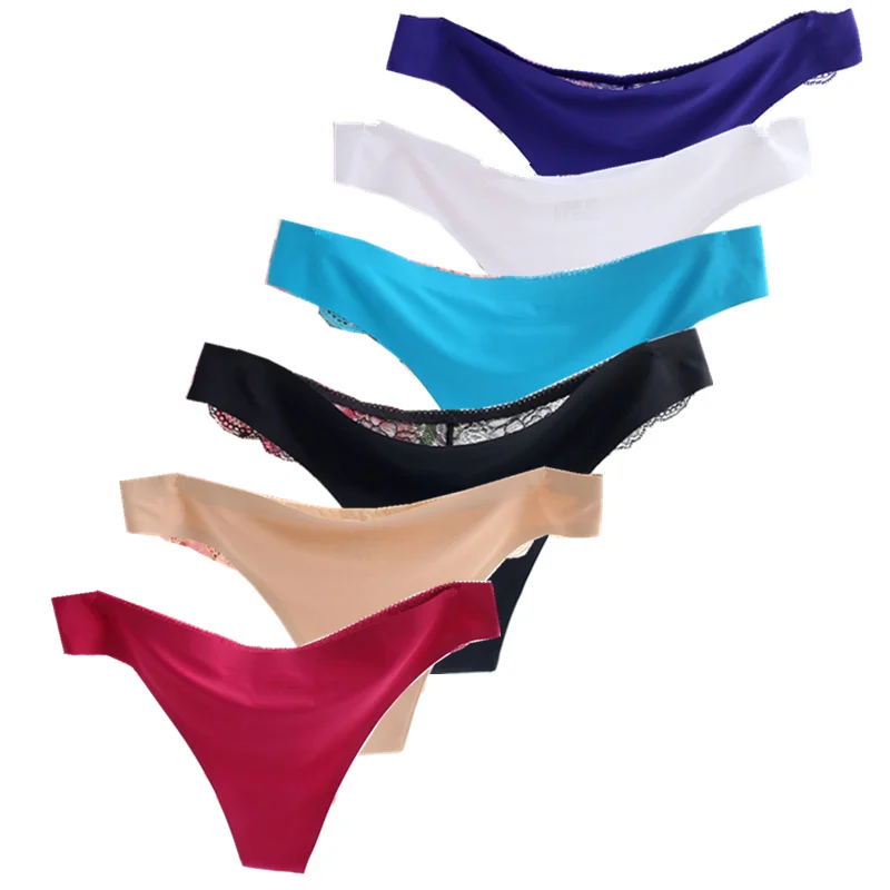 Billionm Seamless Thong Tangas 6pcs/lot Women Fashion Panty Sexy Lace Ice Silk G String Femme Comfortable Ladies Underwear