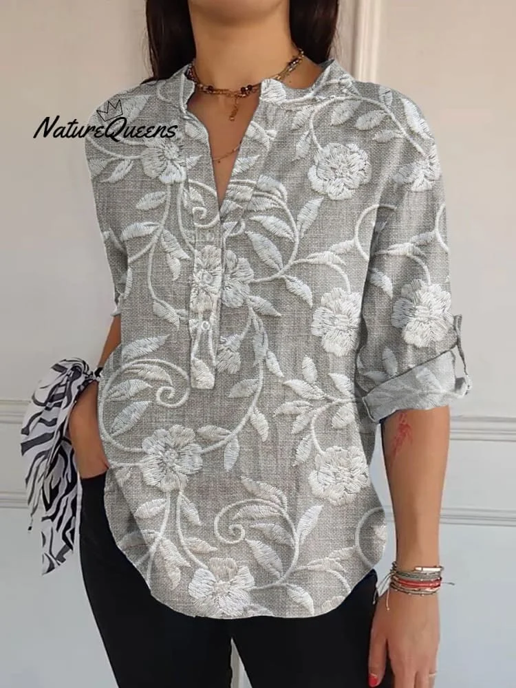 Women's Flowers Art  Print Casual Long Sleeve Comfortable Cotton Shirt