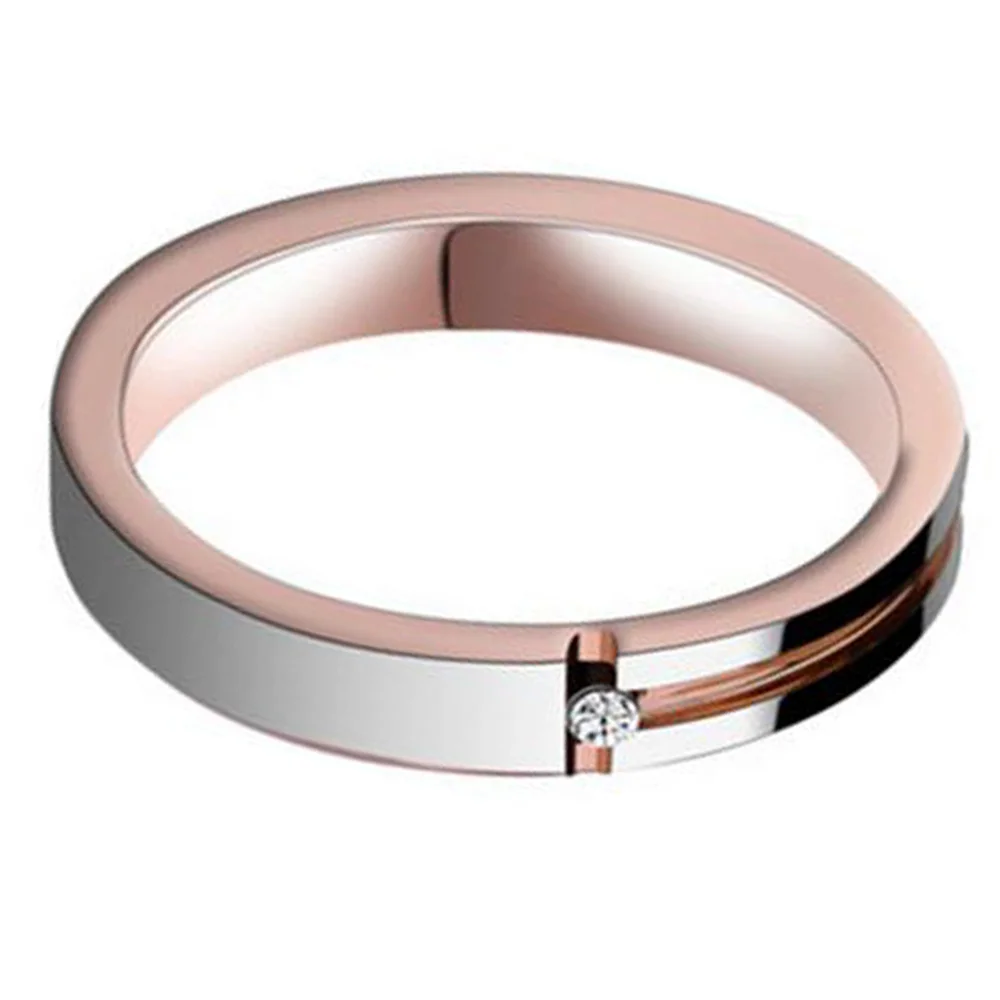 Couples Groove Tungsten Rings Rose Gold Wedding Band With CZ Diamond