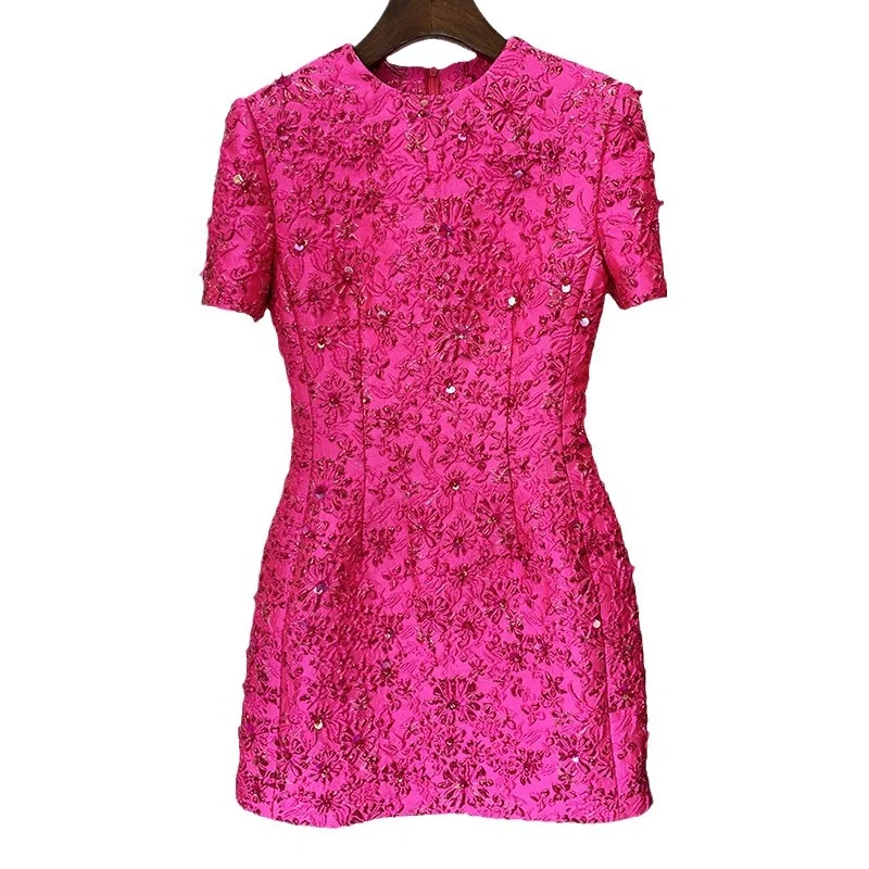 Nigikala Nigikala New Star Fashion Rosy Series Of Brocing Heavy Industry Nails Short Sleeve Dress